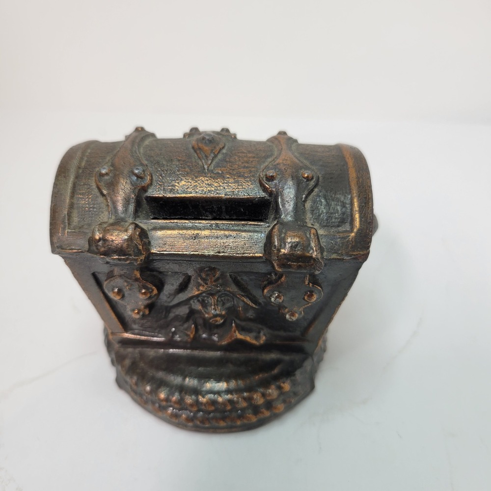 Vintage Pirate Treasure Chest Coin Bank Bronze Finish‎ Metal Novelty Decor
